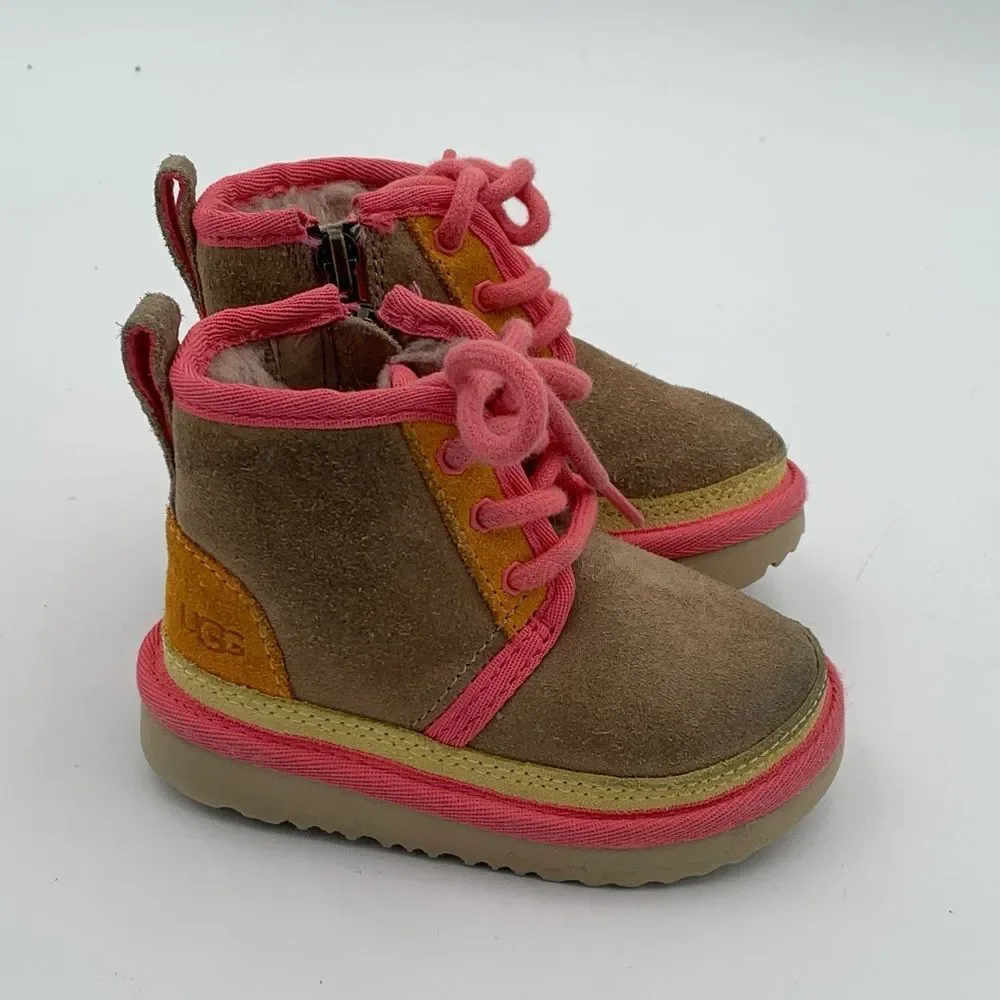 UGG Kids Jorie Tan & Pink Suede Boots – Size 6
